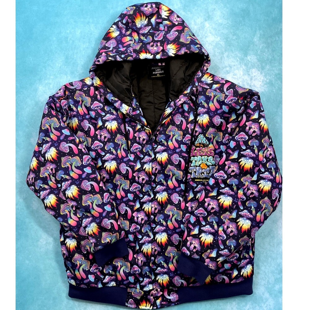 Assholes Live Forever XL Mushroom Psychedelic Snow Jacket Hooded Ski Coat